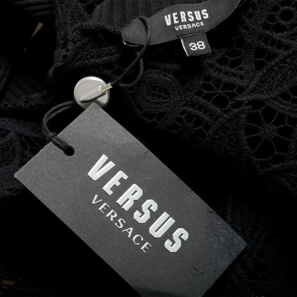 Versus by Versace Women's Black Floral Print Lace See Through Crewneck Sweater - Picture 6 of 7